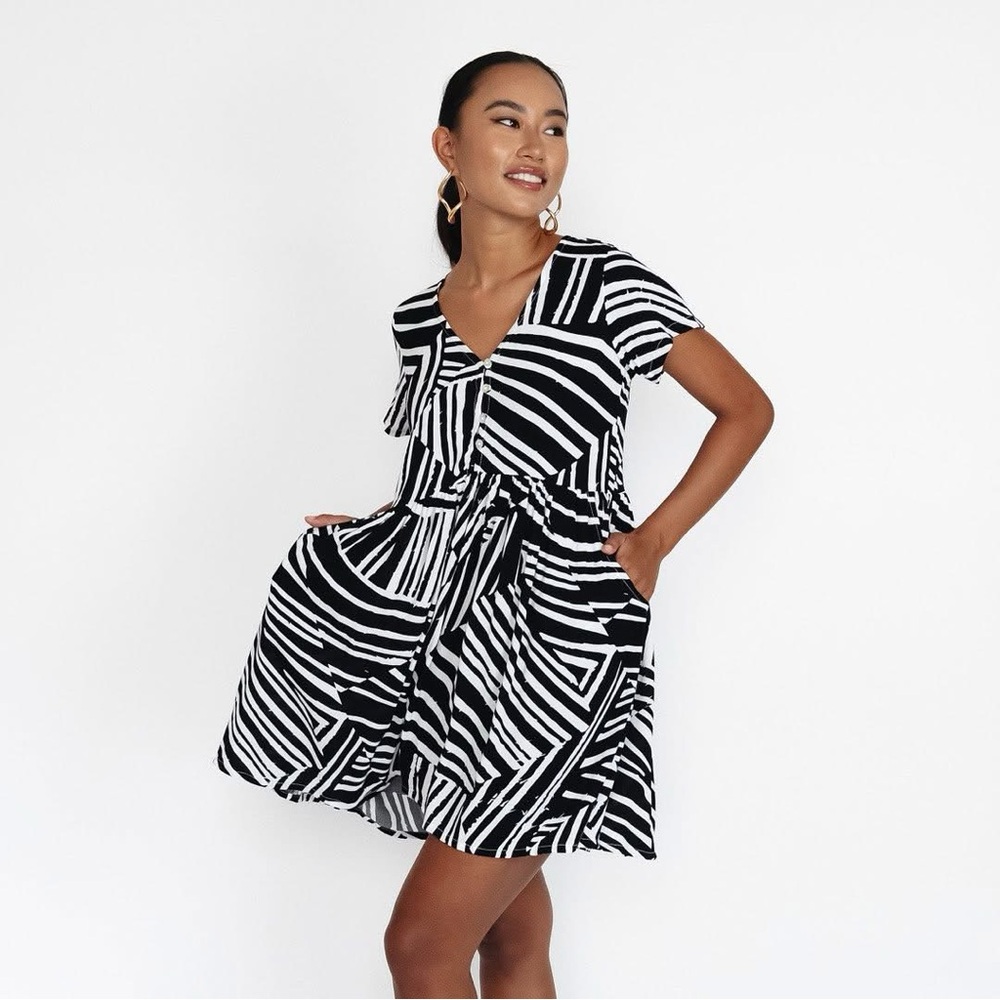 Fighting Eel, Black and White Striped Dress with pockets!